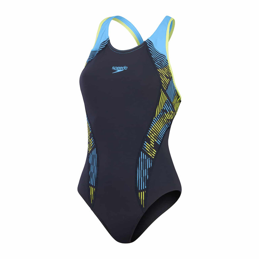 Speedo Womens Placement Laneback True Navy / Curious Blue / Lemon Drizzle