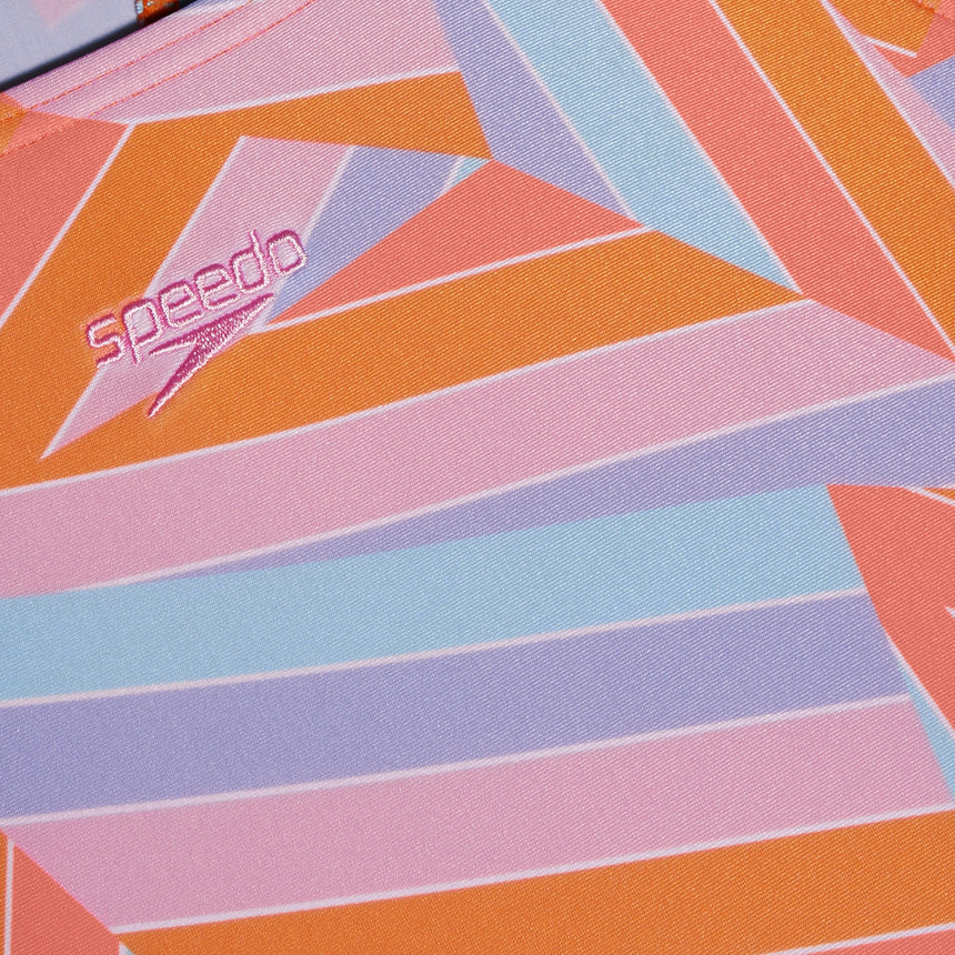 Speedo Girls Printed Medalist Pumpkin Spice, Marine Blue, Curious Blue, Funny Pink