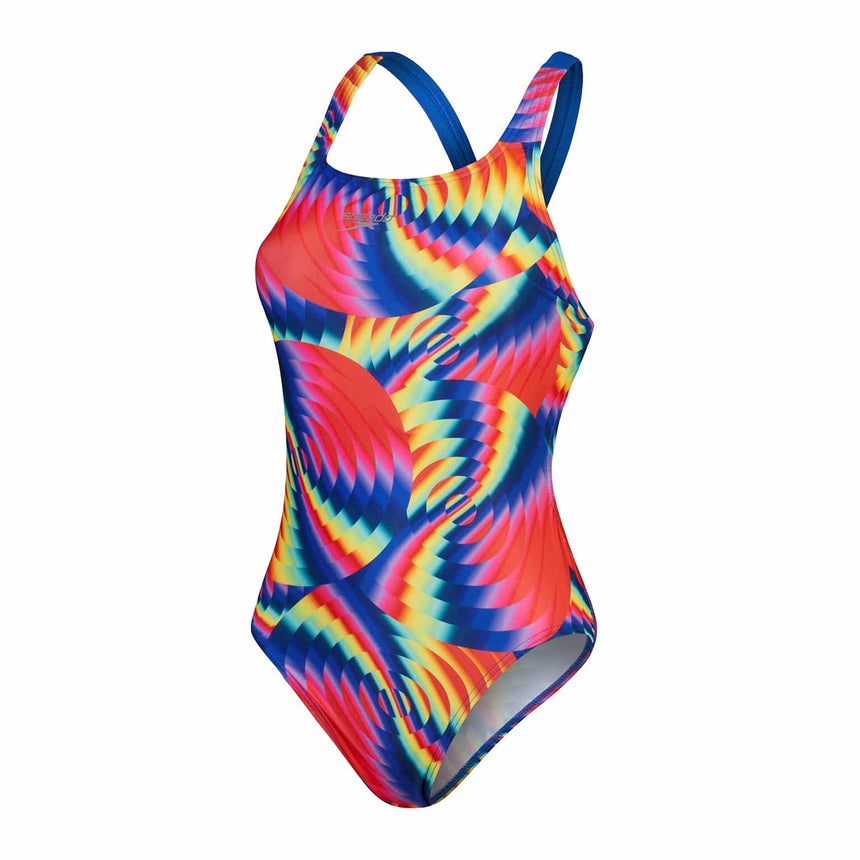 Speedo Womens Allover Digital Leaderback Watermelon, Flare Pink, Mandarin Peel, Lemon Drizzle