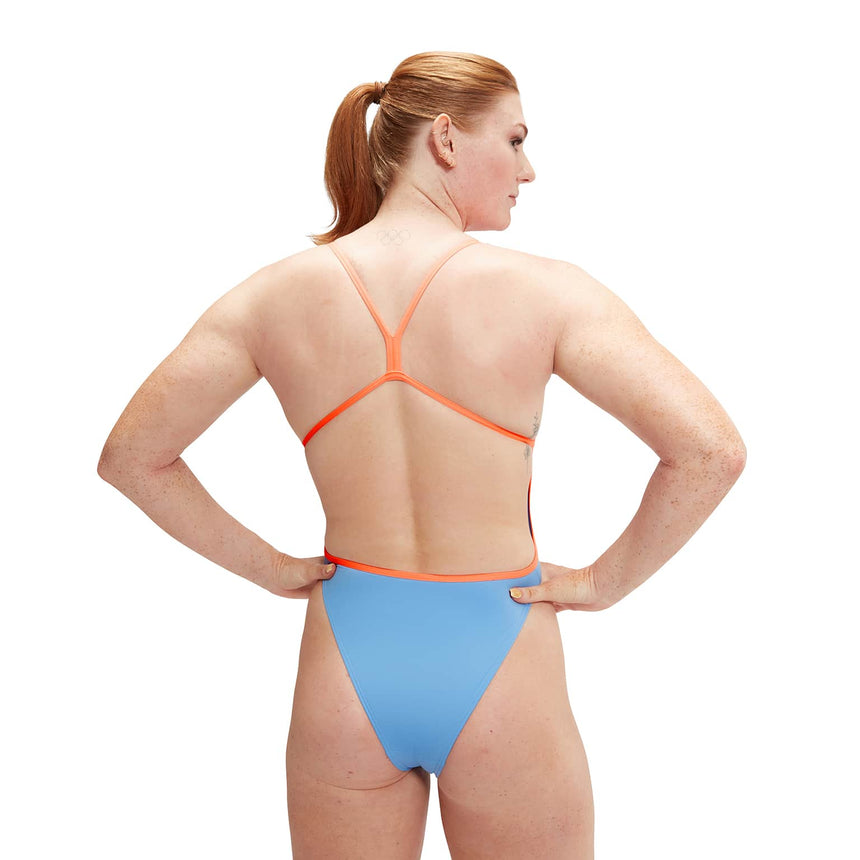 Speedo Womens Solid Vback Curious Blue/Disco Peach