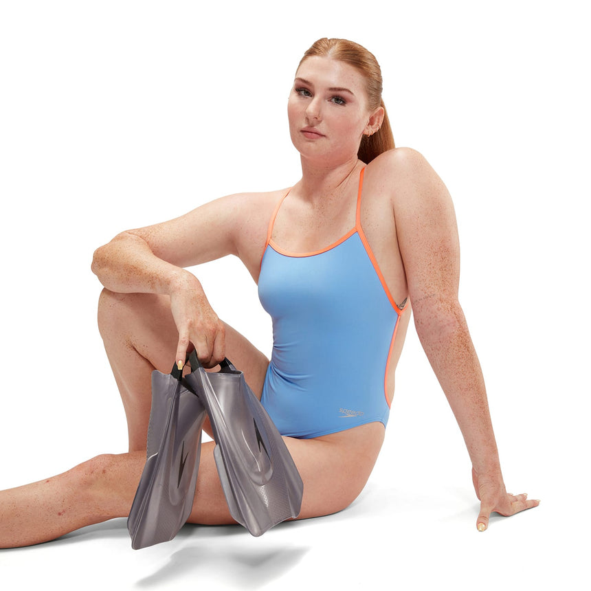 Speedo Womens Solid Vback Curious Blue/Disco Peach