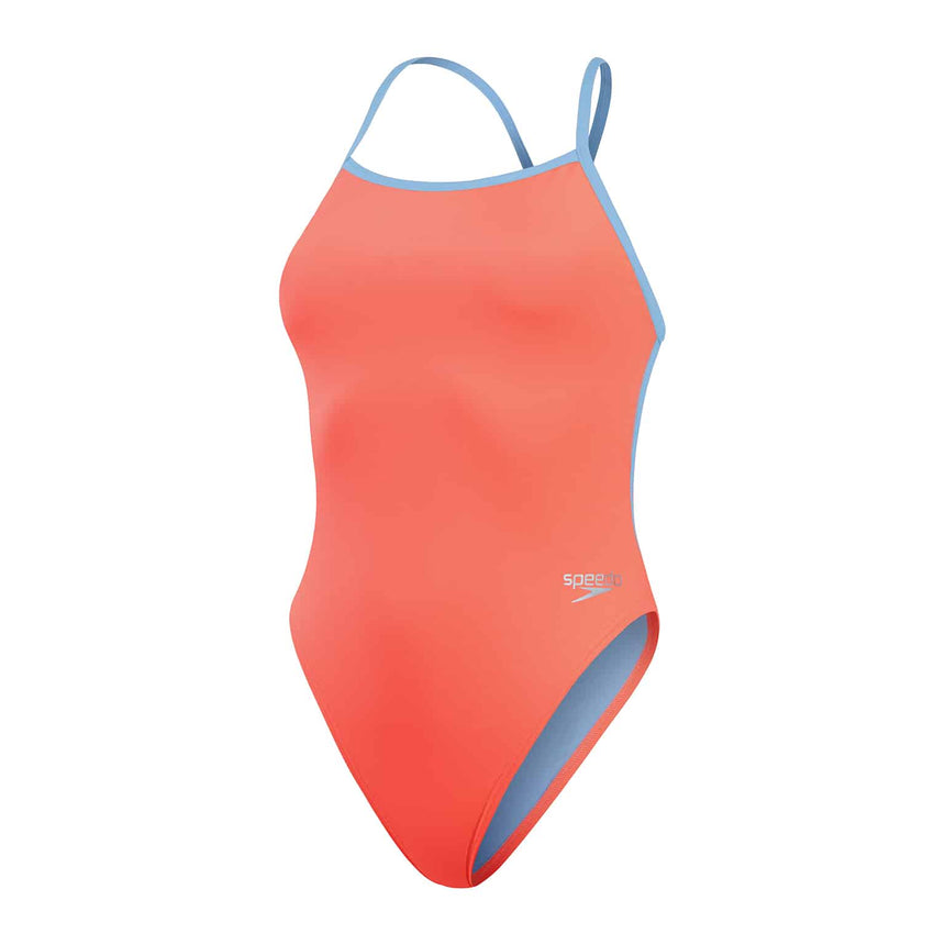 Speedo Womens Solid Vback Disco Peach/Curious Blue