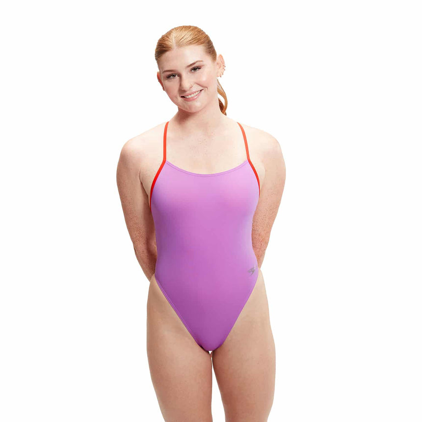 Speedo Womens Solid Tie Back Sweet Purple/Watermelon