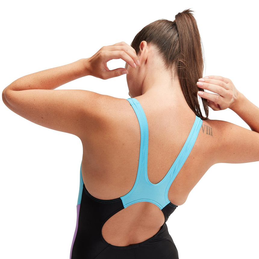 Speedo Womens Colourblock Splice Muscleback Black / Sweet Purple / Picton Blue