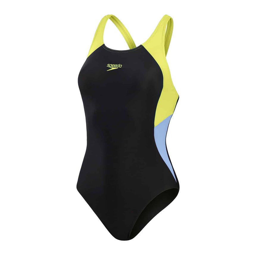 Speedo Womens Colourblock Splice Muscleback Black / Lemon Drizzle / Curious Blue