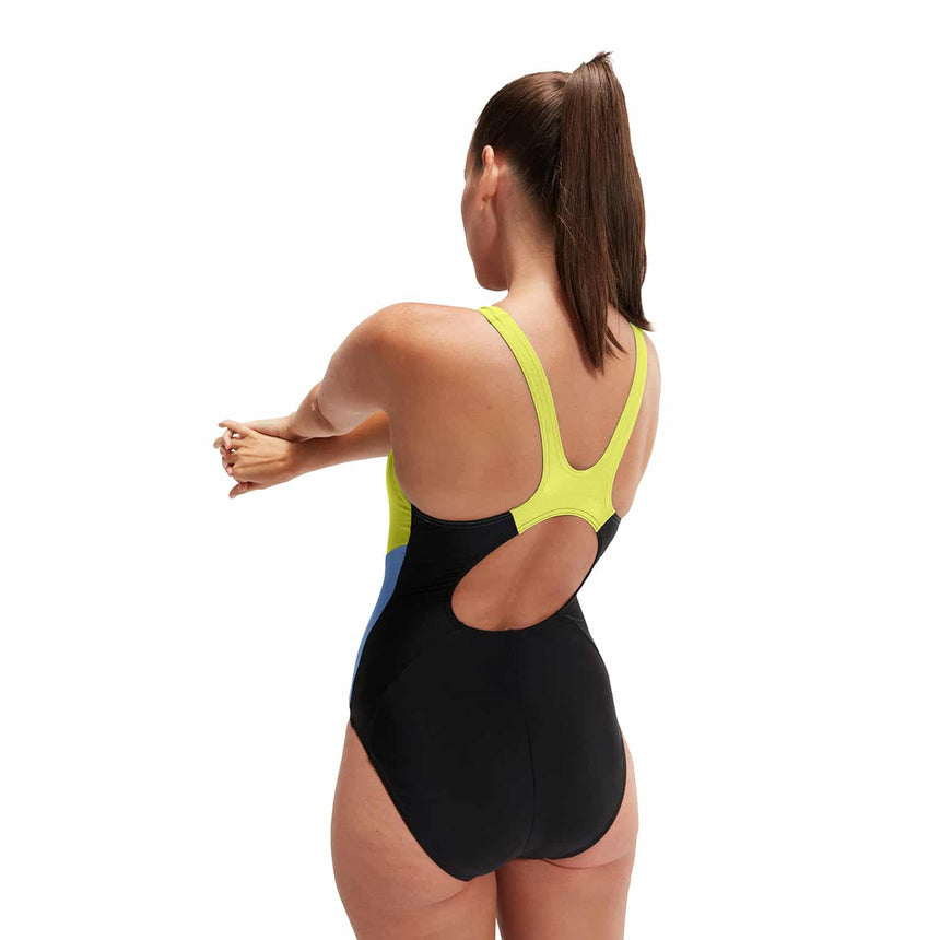 Speedo Womens Colourblock Splice Muscleback Black / Lemon Drizzle / Curious Blue
