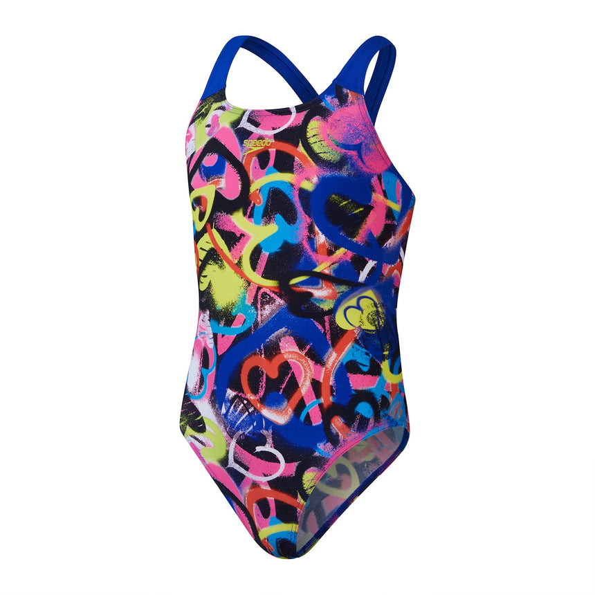Speedo Girls Swimsuit Digital Allover Powerback True Cobalt/Flare Pink/Bolt/Bitter Lime/Watermelon/Black/White