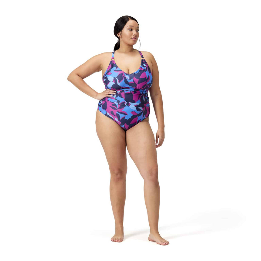 Speedo Womens Shaping Printed V Neck 1 Piece Pure Blue/Wineberry/Curious Blue +