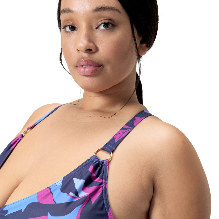 Speedo Womens Shaping Printed V Neck 1 Piece Pure Blue/Wineberry/Curious Blue +