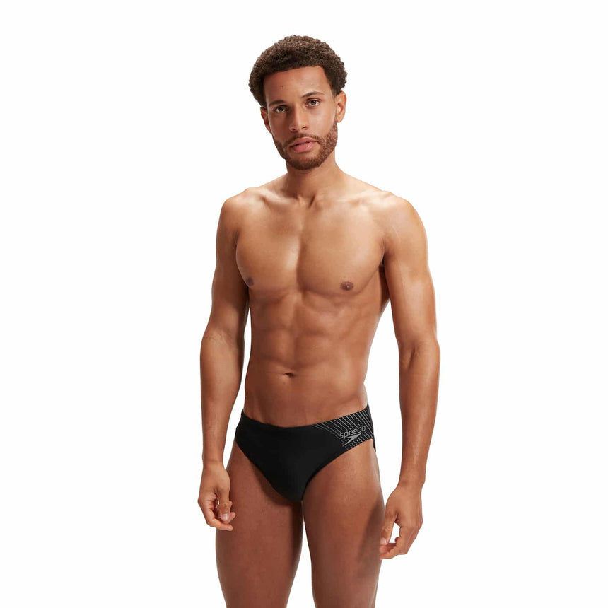 Speedo Mens Medley Logo 7cm Brief Black / USA Charcoal