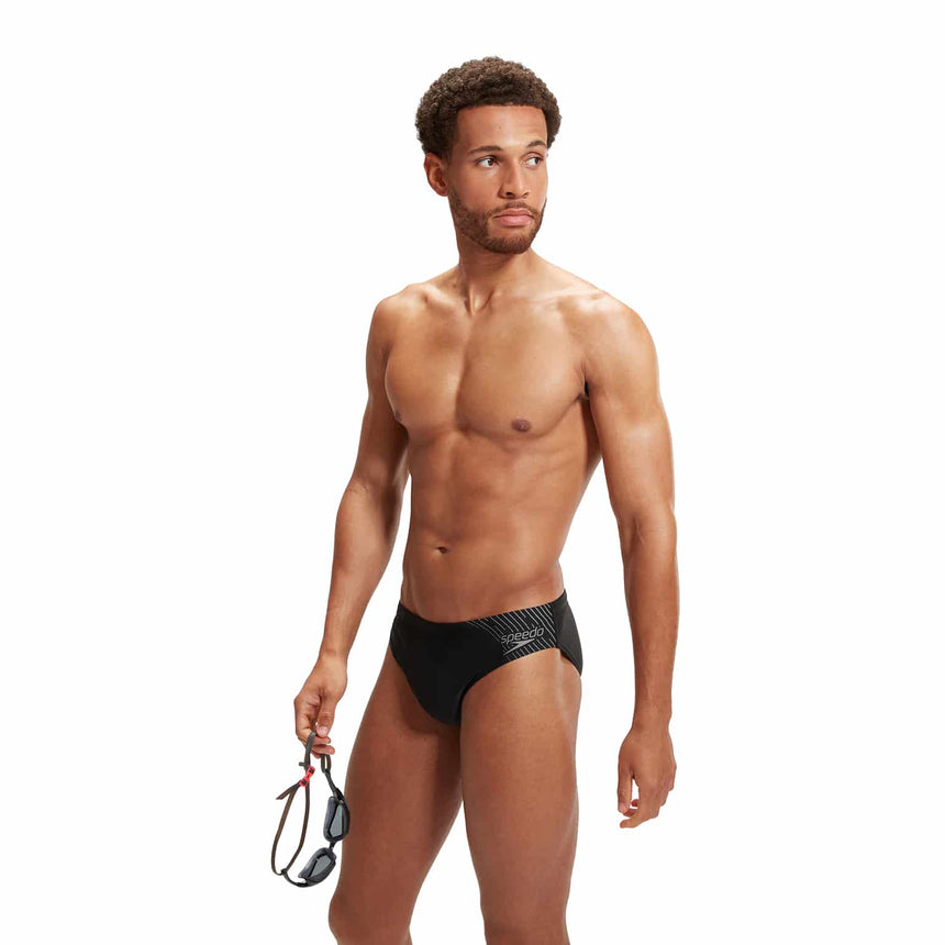 Speedo Mens Medley Logo 7cm Brief Black / USA Charcoal