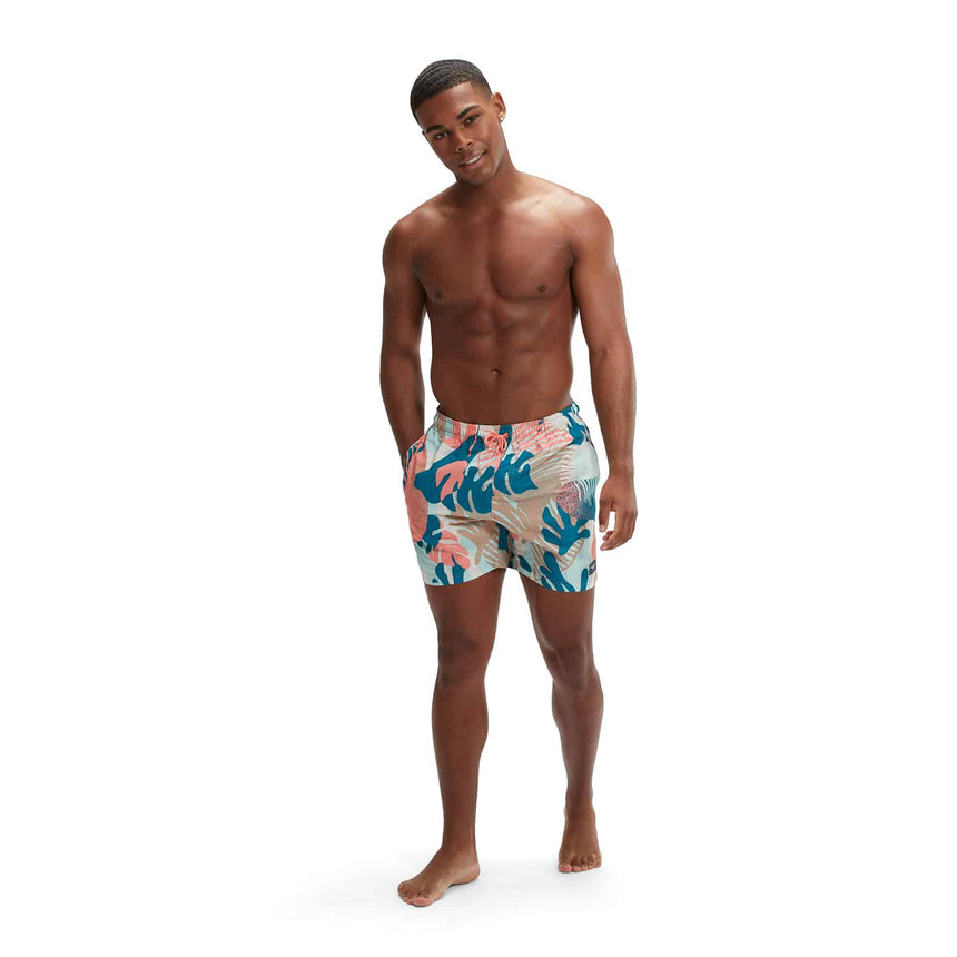 Speedo Mens Watershort Printed Leisure 16" Peacock/Fresh Blue/Cupid Coral/Saddle Taupe/Pale Tan