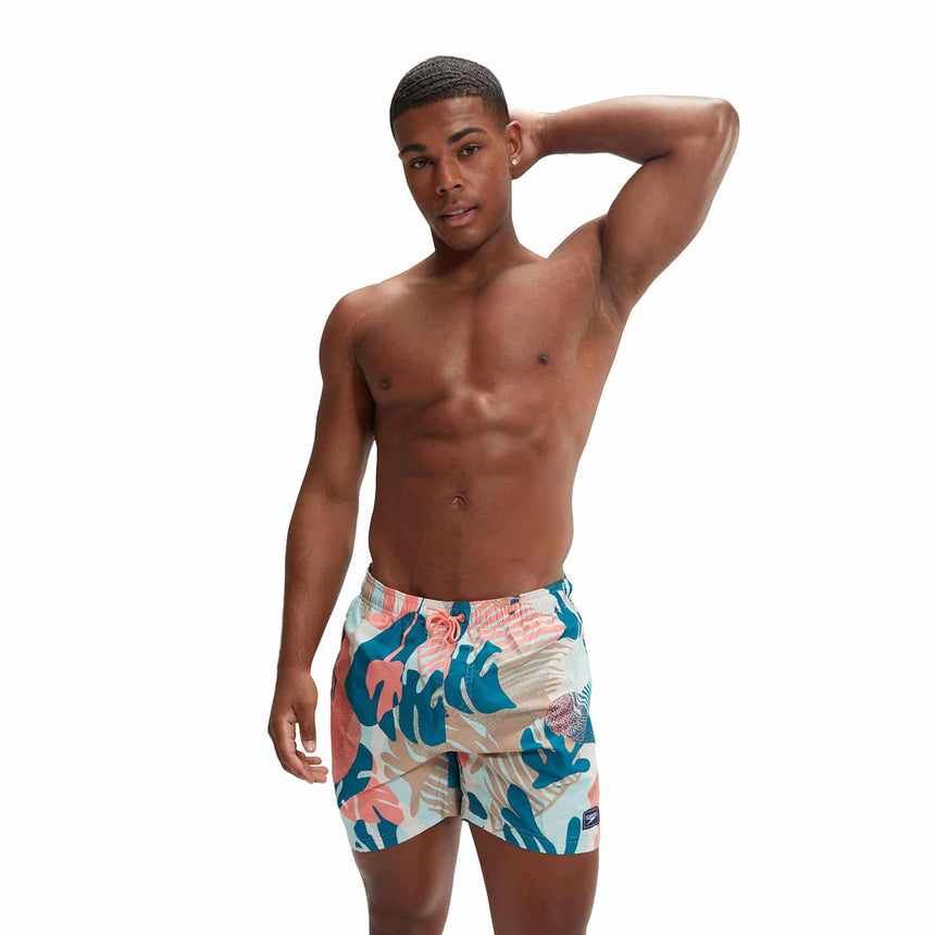 Speedo Mens Watershort Printed Leisure 16" Peacock/Fresh Blue/Cupid Coral/Saddle Taupe/Pale Tan
