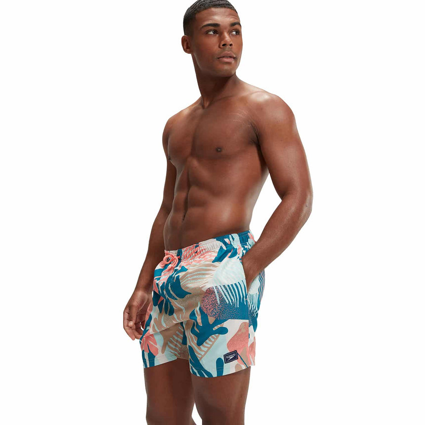 Speedo Mens Watershort Printed Leisure 16" Peacock/Fresh Blue/Cupid Coral/Saddle Taupe/Pale Tan