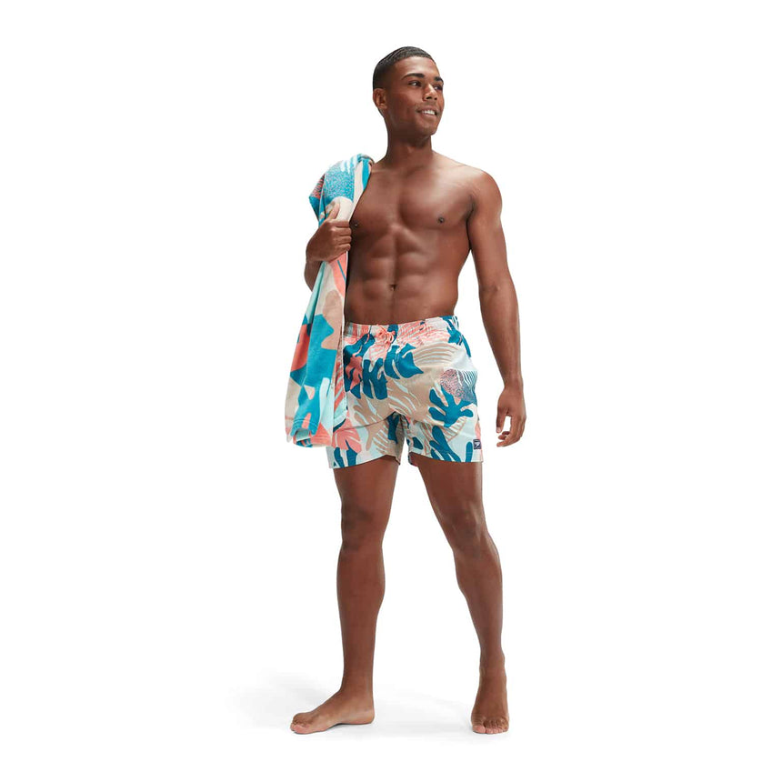 Speedo Mens Watershort Printed Leisure 16" Peacock/Fresh Blue/Cupid Coral/Saddle Taupe/Pale Tan