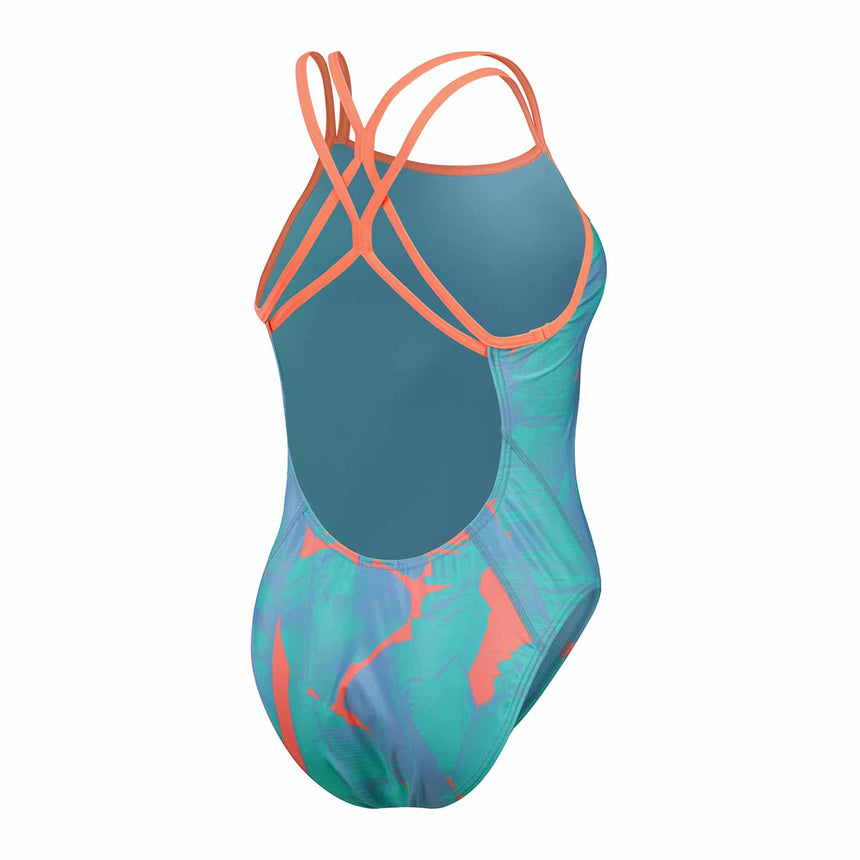 Speedo Womens Allover Digital Starback Arctic Glass, Curious Blue, Disco Peach