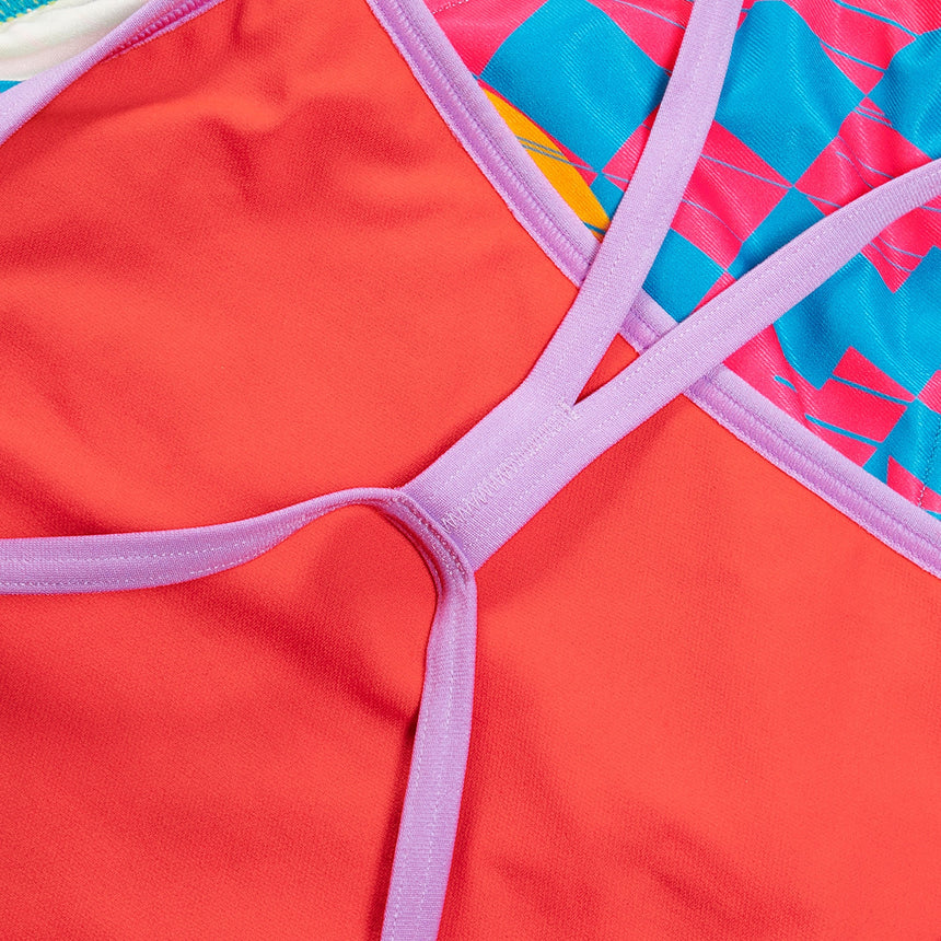 Speedo Womens Swimsuit Allover Digital Vback Flare Pink/Bitter Lime/Sweet Purple/Bolt/Mandarin Peel