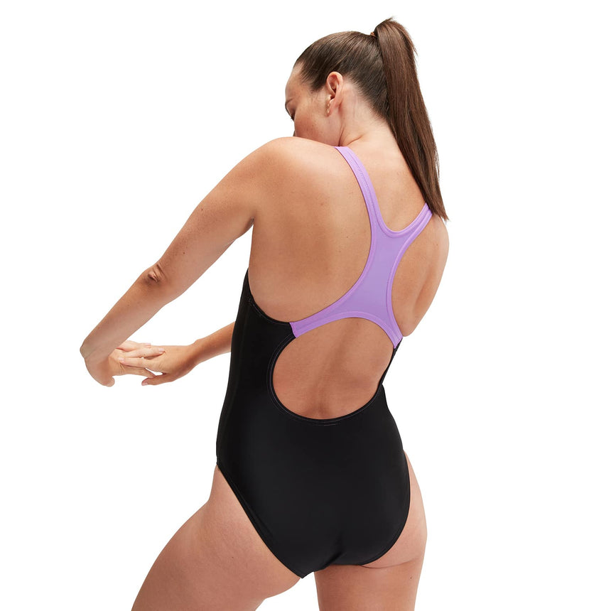 Speedo Womens Medley Logo 1 Piece Black / Sweet Purple