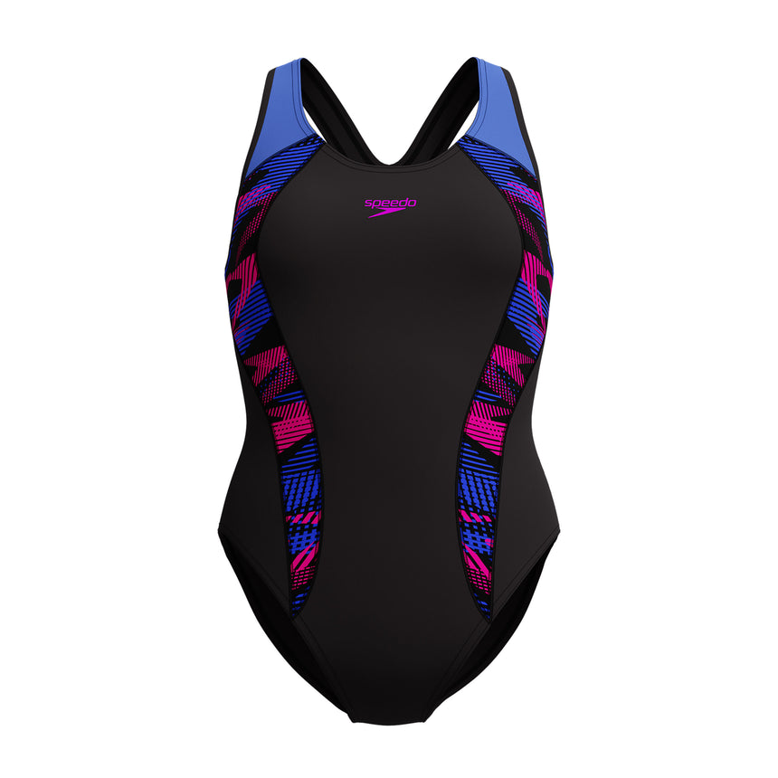 Speedo Badeanzug Placement Laneback Zoom Boom Placement Schwarz/Blau
