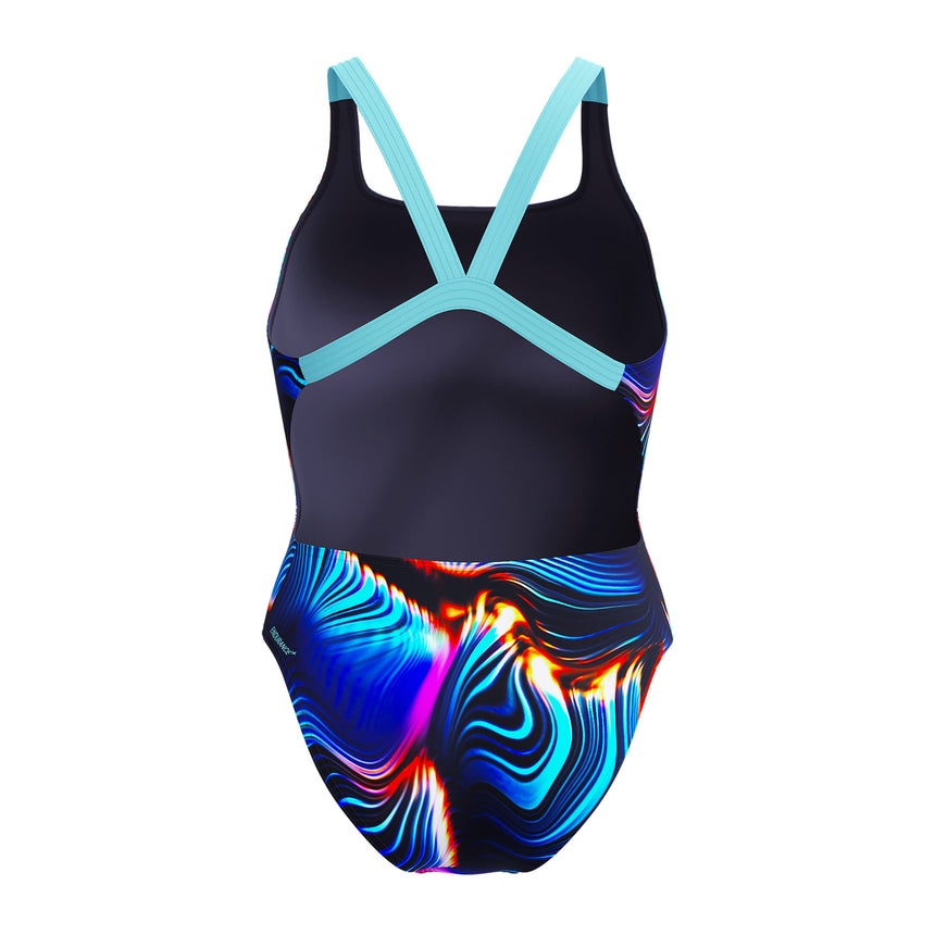 Speedo Badeanzug Allover Printed Leaderback Schwarz/Blau