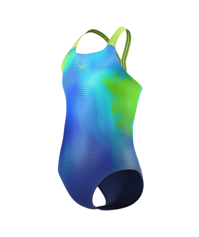 Speedo Mädchen Badeanzug Print Powerback Nightwatch/Citrusgrün