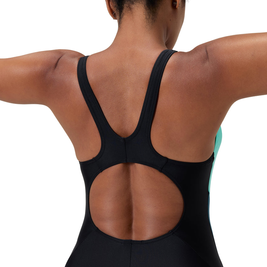 Speedo Badeanzug Allover Digital V Back Schwarz/Blau