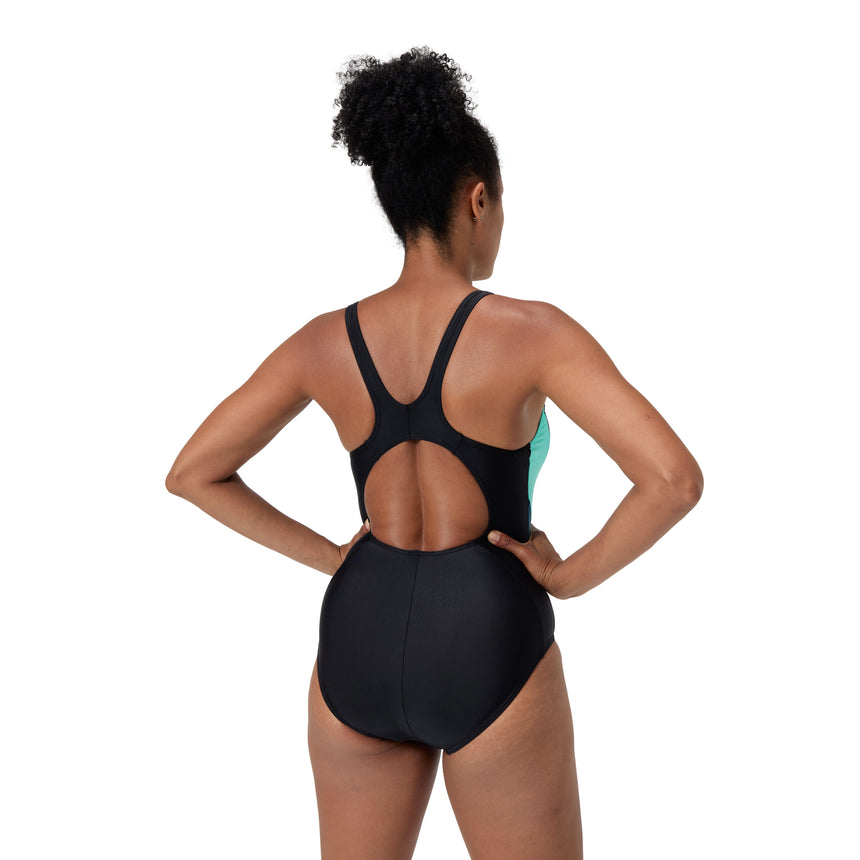 Speedo Badeanzug Allover Digital V Back Schwarz/Blau