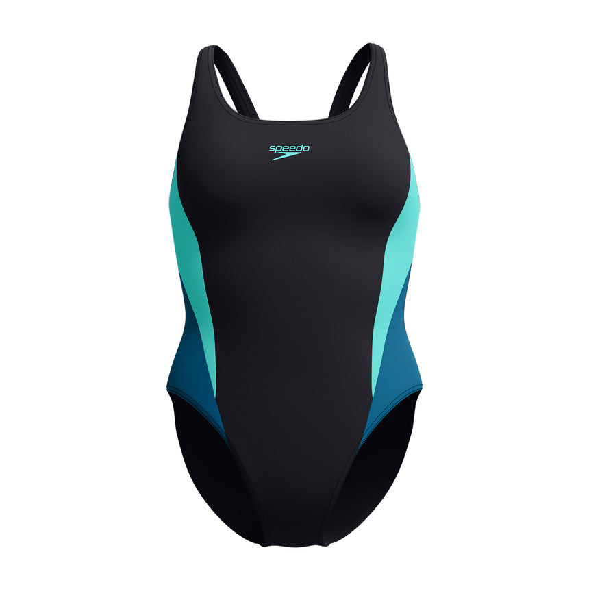 Speedo Badeanzug Allover Digital V Back Schwarz/Blau