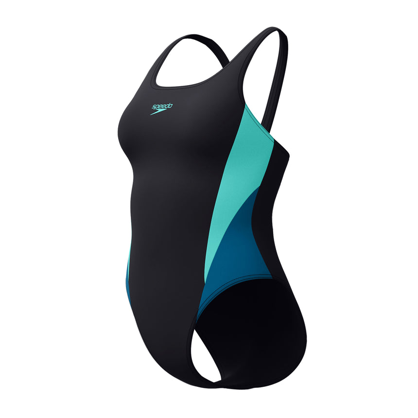 Speedo Badeanzug Allover Digital V Back Schwarz/Blau