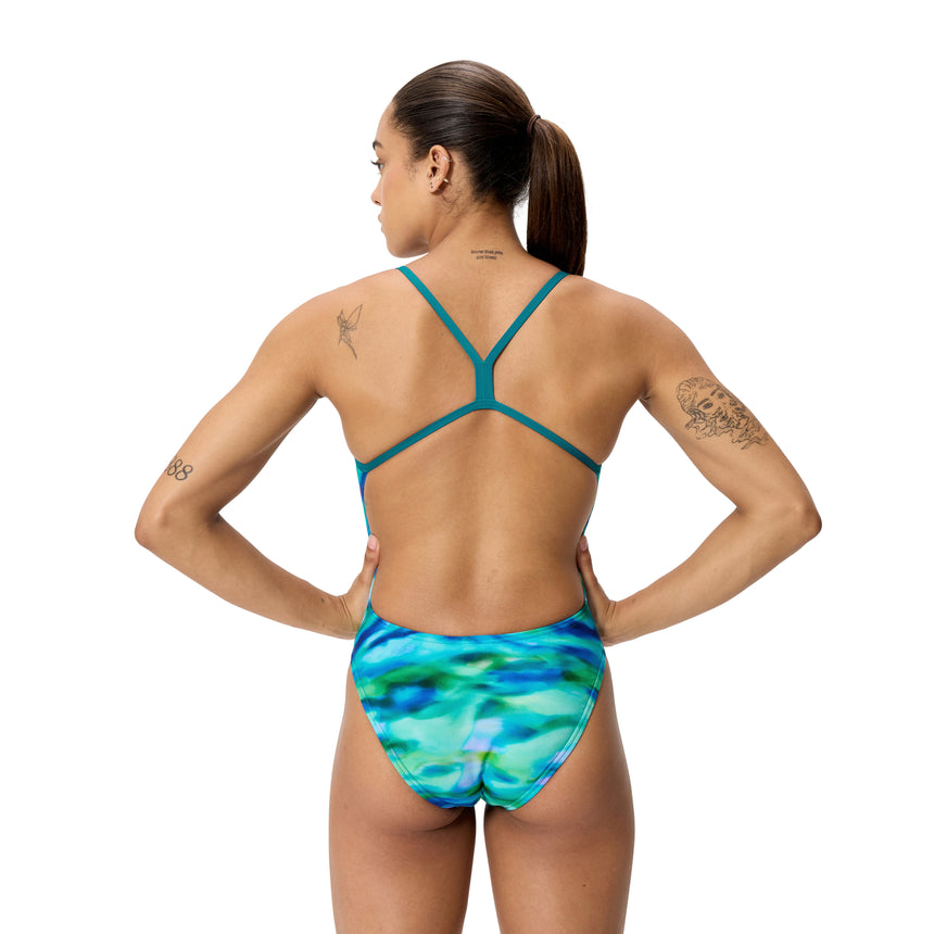 Speedo Dames Badpak Printed V-Back 2.0 Blauw/Groen