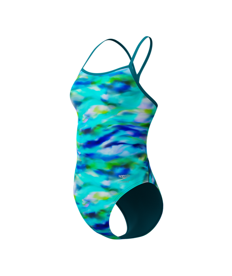 Speedo Dames Badpak Printed V-Back 2.0 Blauw/Groen