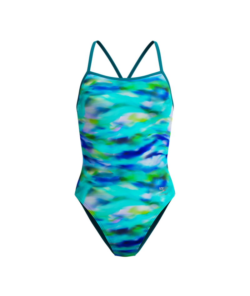 Speedo Dames Badpak Printed V-Back 2.0 Blauw/Groen