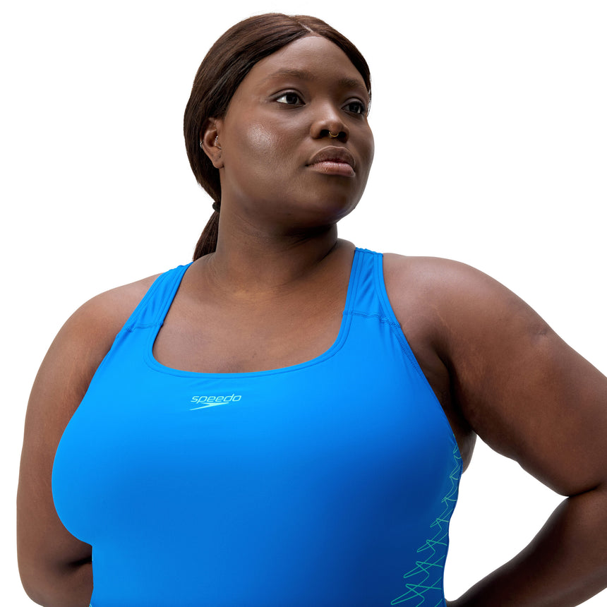 Speedo Shaping Swimsuit Eco Enduraflex Placement Medalist Plus Size Blue