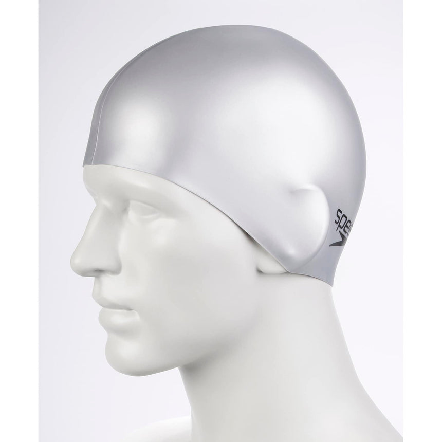 Speedo Swim Cap Plain Flat Silicone Silver