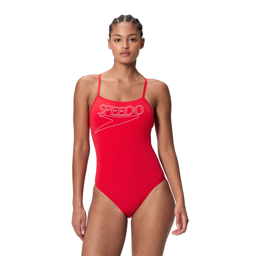 Speedo Dames Badpak Endurance+ Logo Thin Strap Rood/Wit