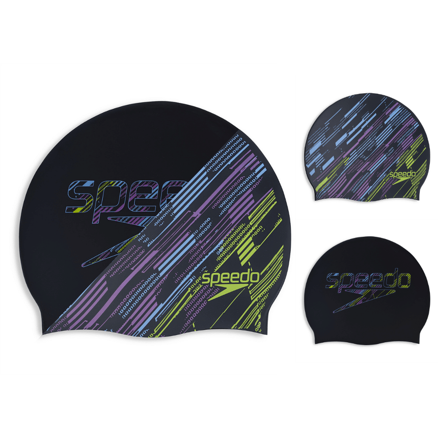 Speedo Swim Cap Reversible Moulded Silicone Black/Curious Blue/Lemon Drizzle