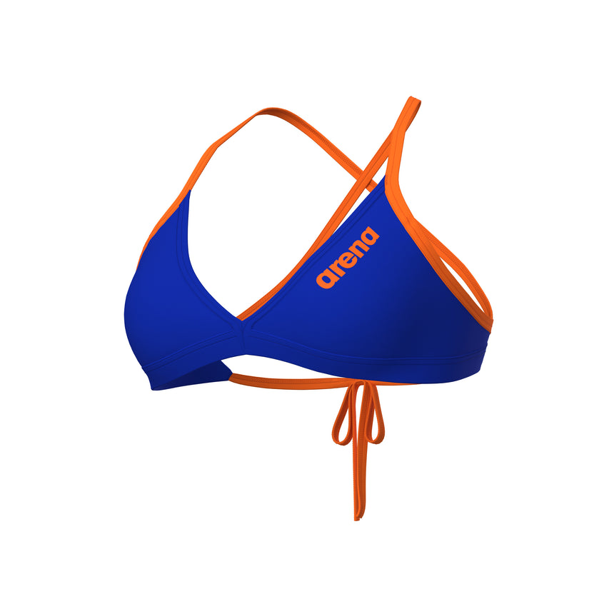 Arena Womens Bikini Top Team Tie Back Solid Neon Blue Team Orange