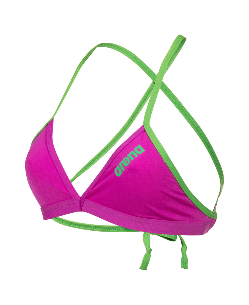 Arena Dames Bikini Top Team Tie Back Solid Very Fuchsia Team Groen