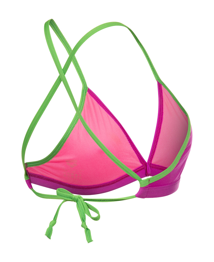 Arena Dames Bikini Top Team Tie Back Solid Very Fuchsia Team Groen