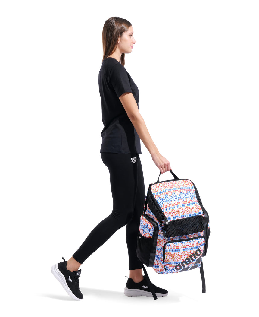 Arena One Go Backpack 45L AO Sunrise carried view