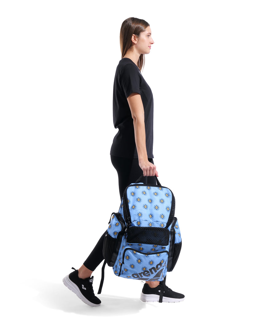 Arena One Go Backpack 45L AO Sunny carried view