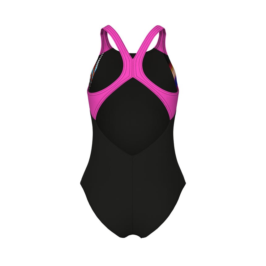 Arena Meisjes Badpak Lit Logo V Back L Zwart Shocking Pink