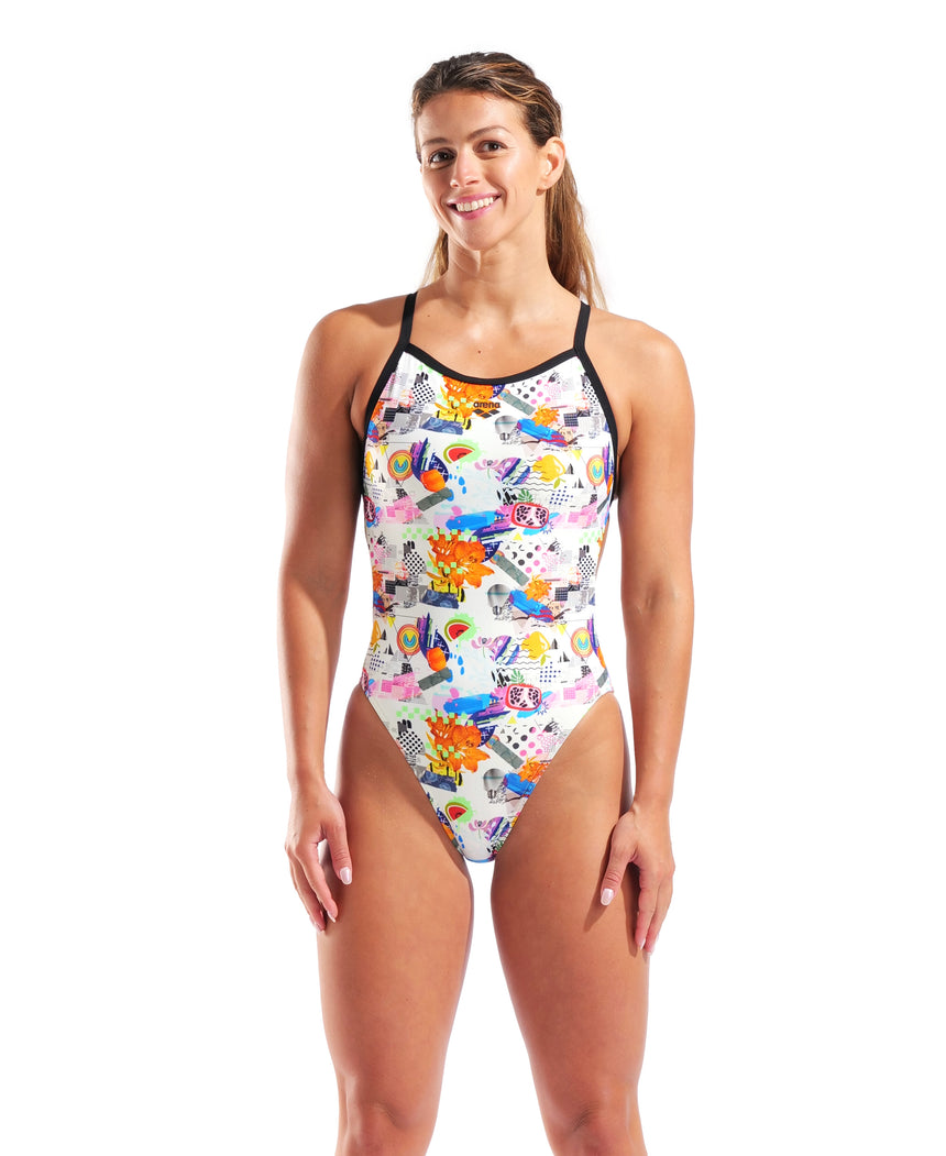 Arena Dames Badpak Collage Xcriss Cross Wit Multicolor Zwart