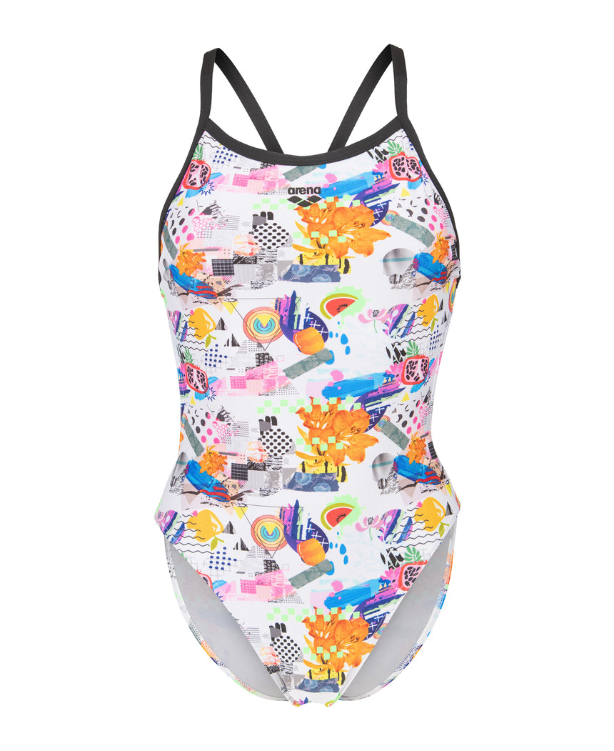 Arena Dames Badpak Collage Xcriss Cross Wit Multicolor Zwart