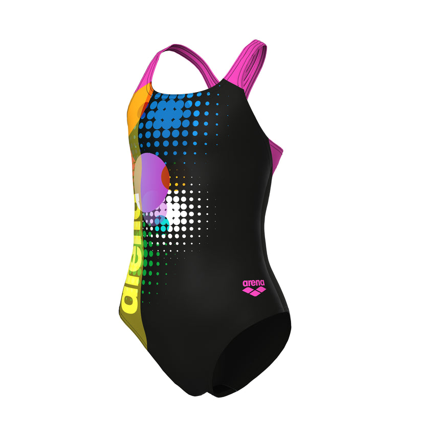 Arena Meisjes Badpak Dots Swim Pro Back Zwart Multicolor Shocking Pink