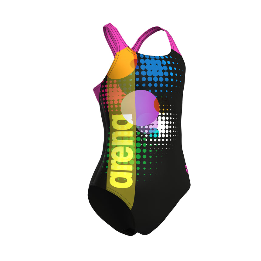 Arena Meisjes Badpak Dots Swim Pro Back Zwart Multicolor Shocking Pink