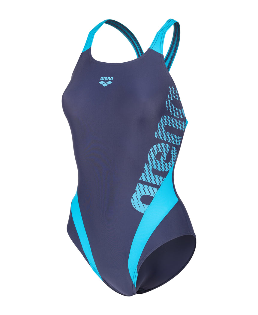 Arena Dames Badpak Stripeflow Swim Pro Back Navy Turquoise