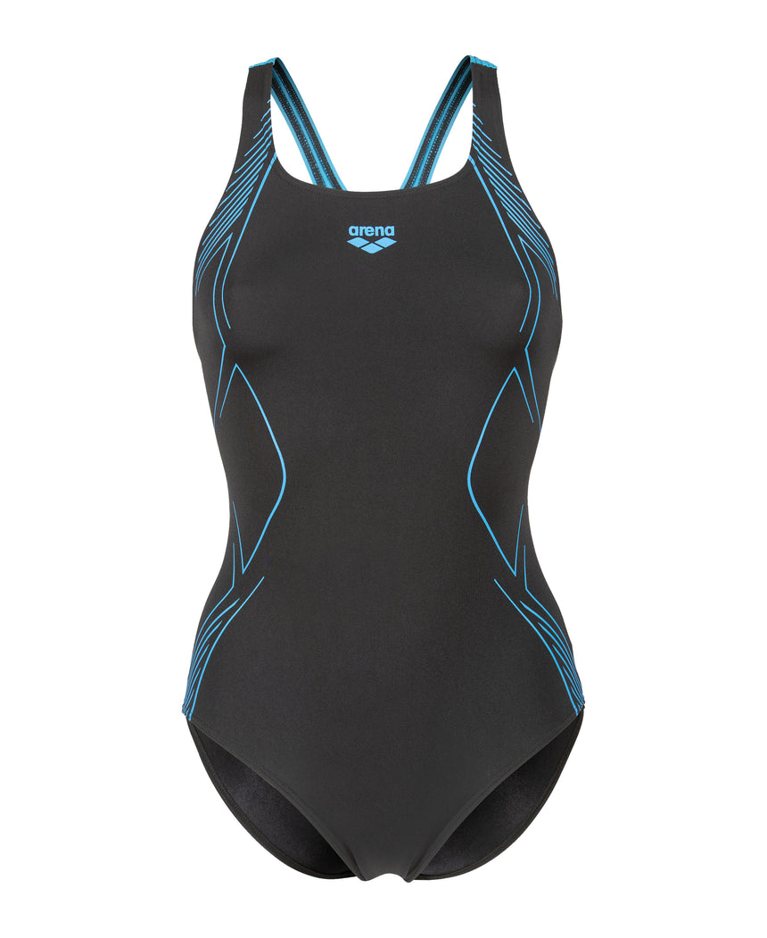 Arena Dames Badpak Graphic Swim Pro Back Zwart Turquoise