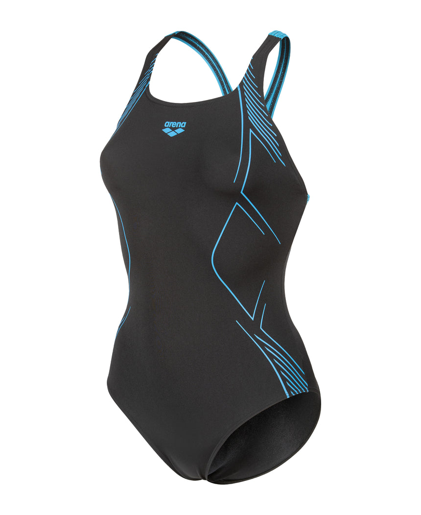 Arena Dames Badpak Graphic Swim Pro Back Zwart Turquoise