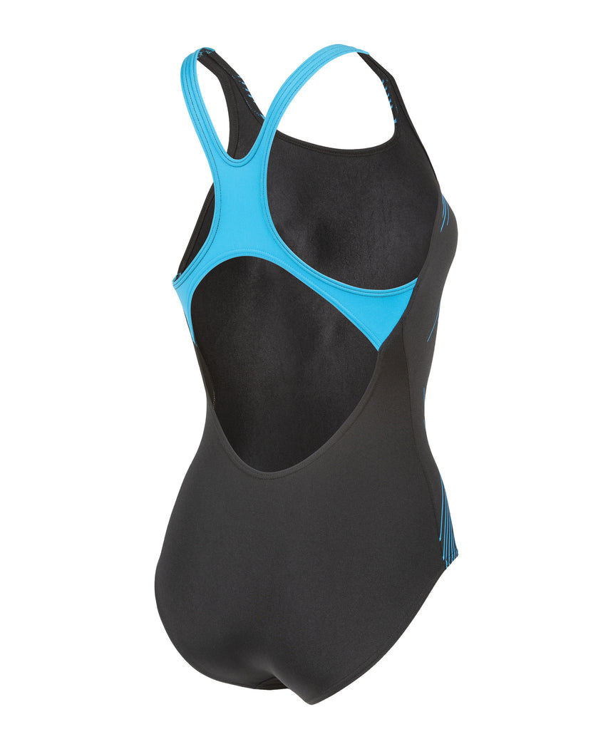 Arena Dames Badpak Graphic Swim Pro Back Zwart Turquoise
